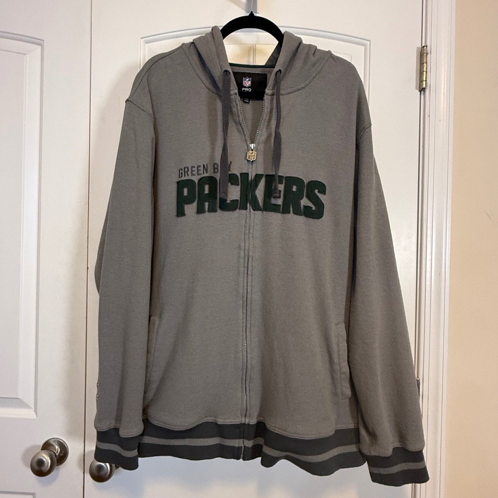 NFL Pro Line Green Bay Packers Waffle Knit Zip Up Hoodie Grey Mens 4XL Thermal - Picture 2 of 7